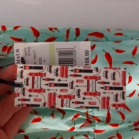 NWT Savile Row Dress Mint Green with Chili Pepper Print. Size 4. Has P… - Picture 3 of 5